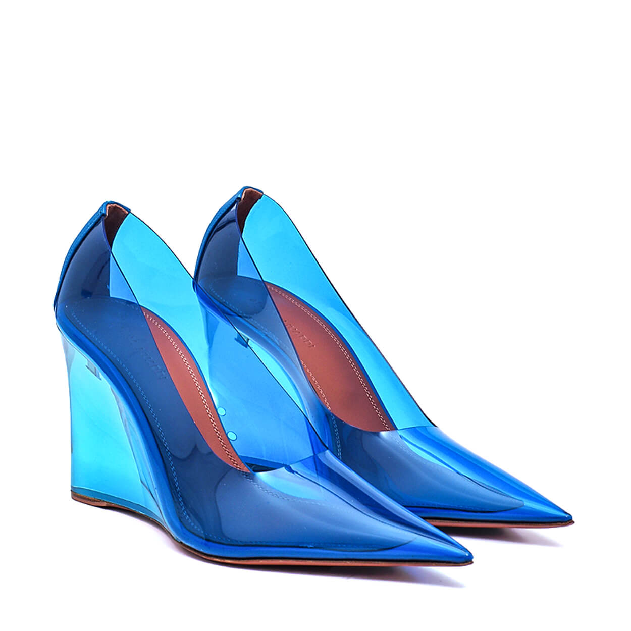 Amina Muaddi - Blue Pvc Ane Wedge Glass Pumps 38.5